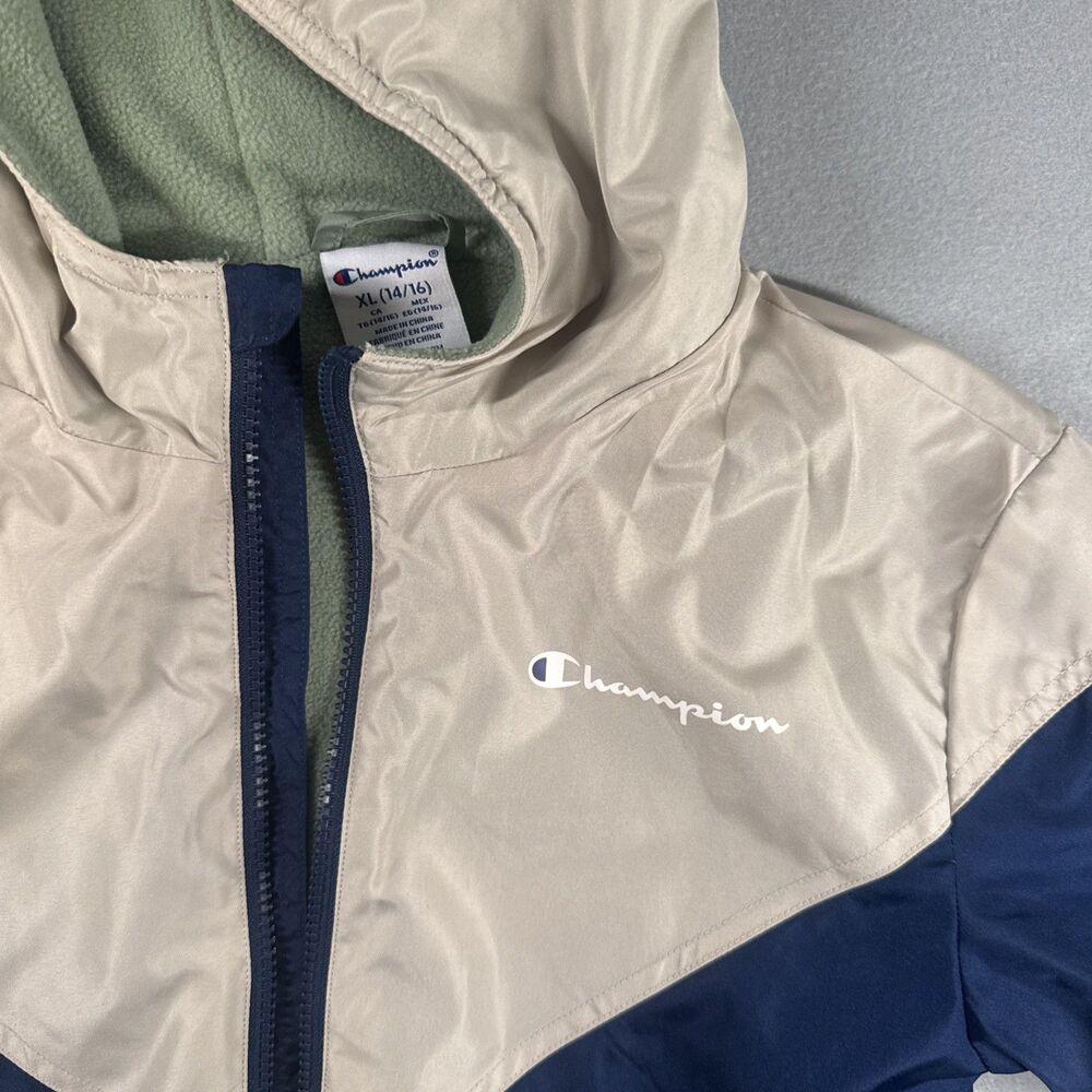 Champion Boy's Windbreaker Jacket Full Zip Micro Fleece Lined Hooded Sz Xl 14-16